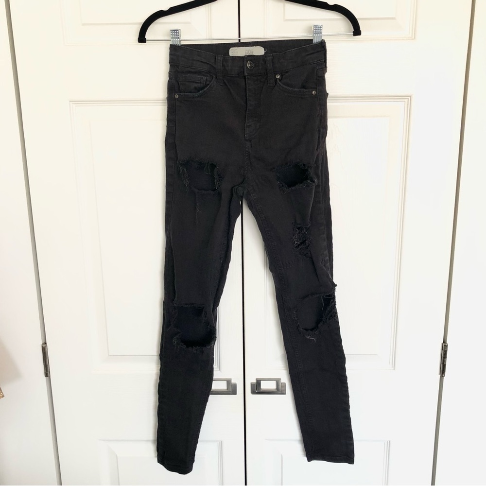 Topshop Jamie Moto Black Distressed Skinny Jeans Size 26